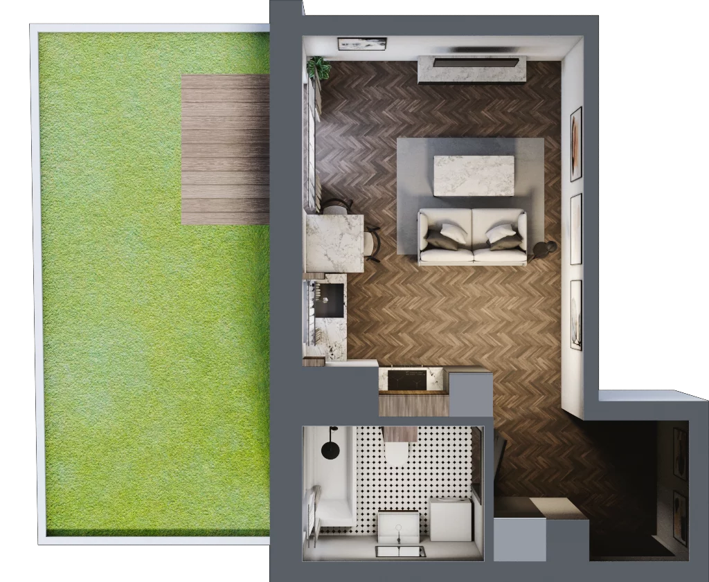 1 pokój, mieszkanie 29,14 m², parter, oferta nr A.0.03.1a, Atrium, Łódź, Polesie, Stare Polesie, ul. kpt. Stefana Pogonowskiego 44/46