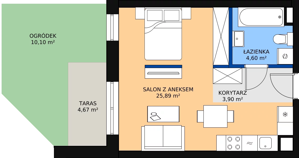 Zalety mieszkania 34.91 m², B.0.01.1a