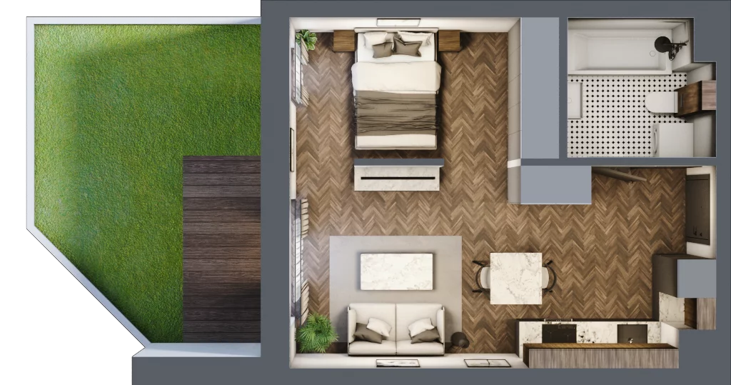 1 pokój, mieszkanie 34,91 m², parter, oferta nr B.0.01.1a, Atrium, Łódź, Polesie, Stare Polesie, ul. kpt. Stefana Pogonowskiego 44/46