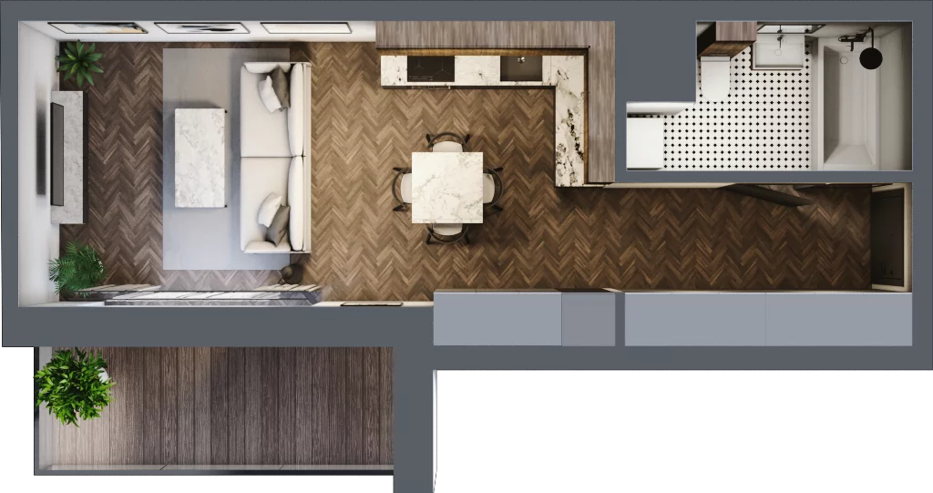 1 pokój, mieszkanie 33,31 m², parter, oferta nr B.0.03.1a, Atrium, Łódź, Polesie, Stare Polesie, ul. kpt. Stefana Pogonowskiego 44/46