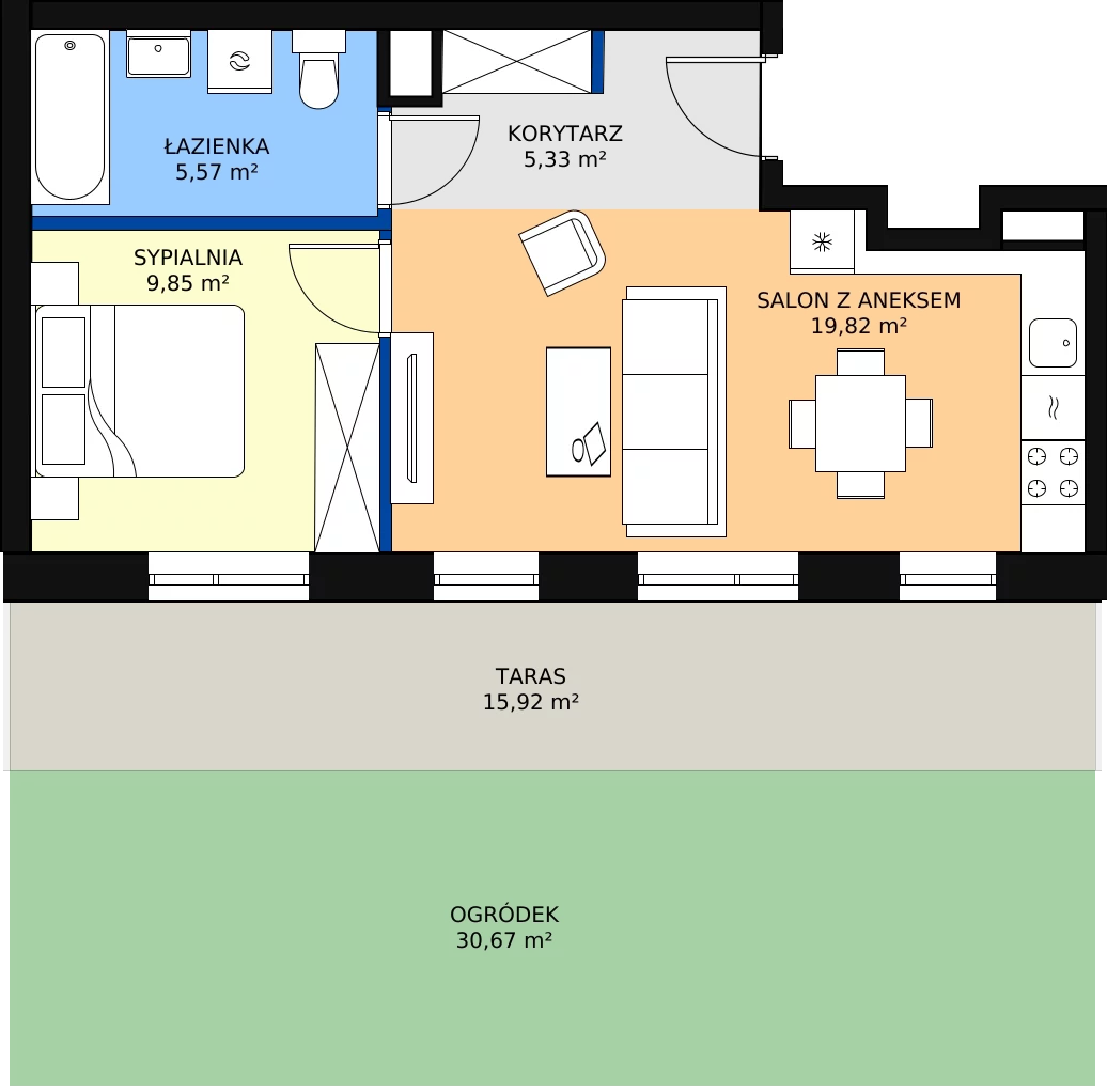 Zalety mieszkania 41.25 m², B.0.04.2a