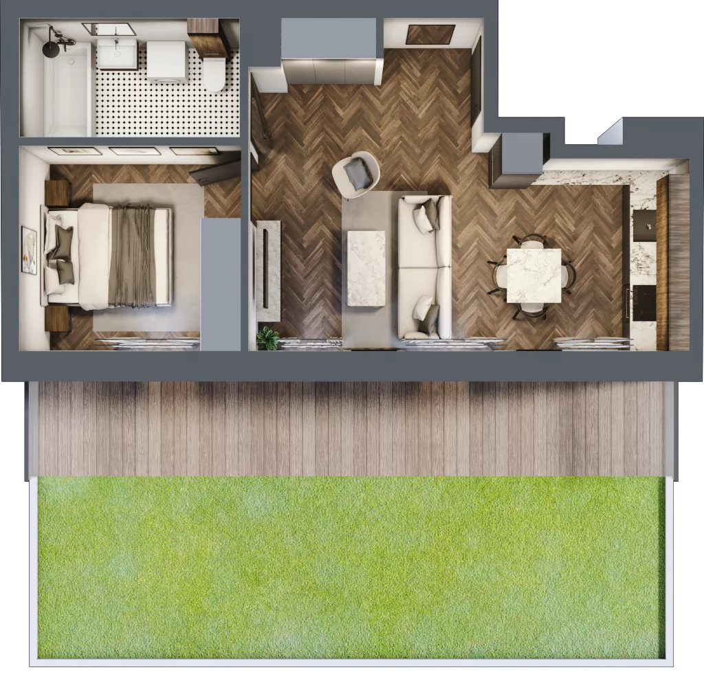 2 pokoje, mieszkanie 41,25 m², parter, oferta nr B.0.04.2a, Atrium, Łódź, Polesie, Stare Polesie, ul. kpt. Stefana Pogonowskiego 44/46
