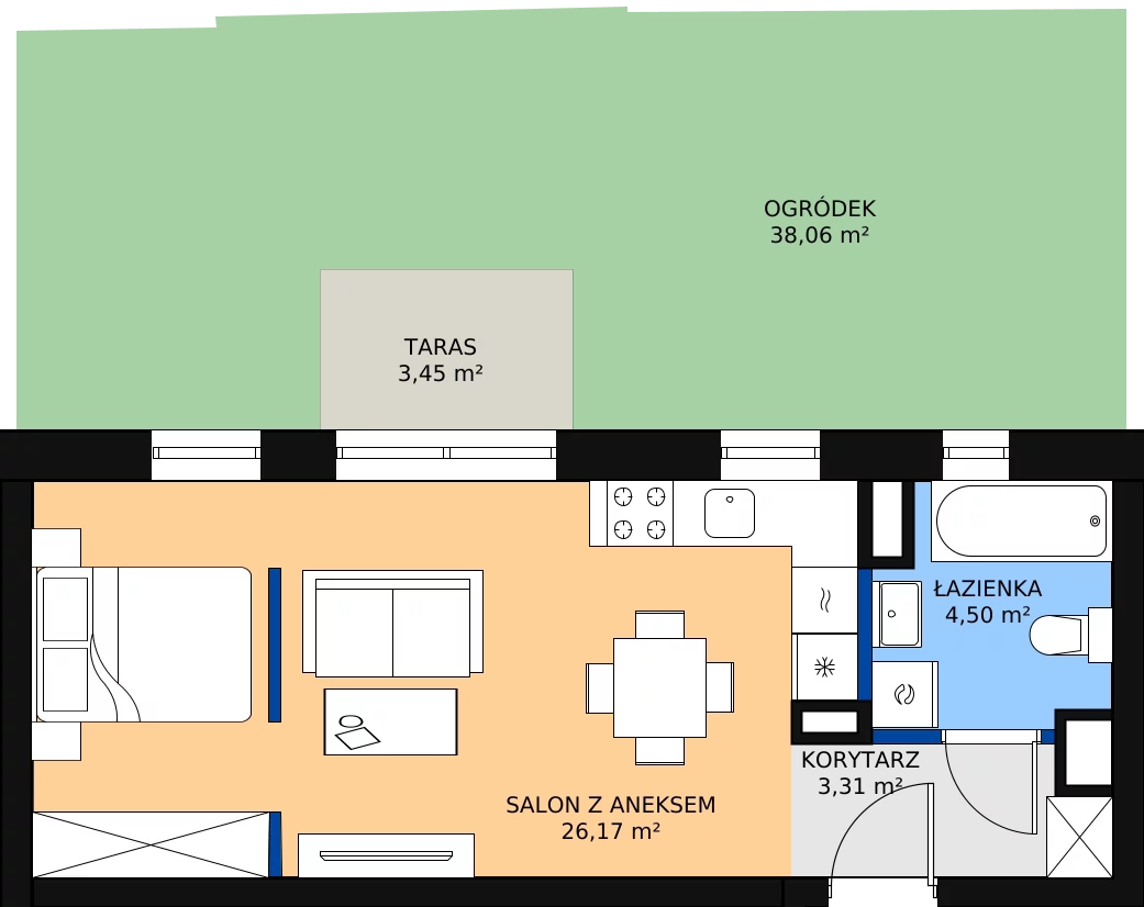 Zalety mieszkania 34.17 m², B.0.05.1k