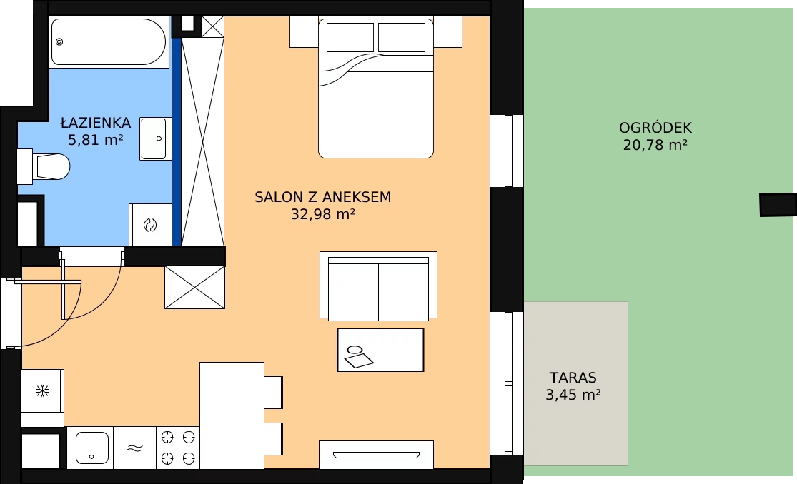 Zalety mieszkania 39.47 m², B.0.08.1a
