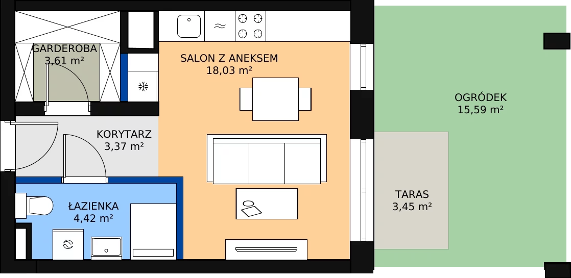 Zalety mieszkania 29.89 m², B.0.09.1k