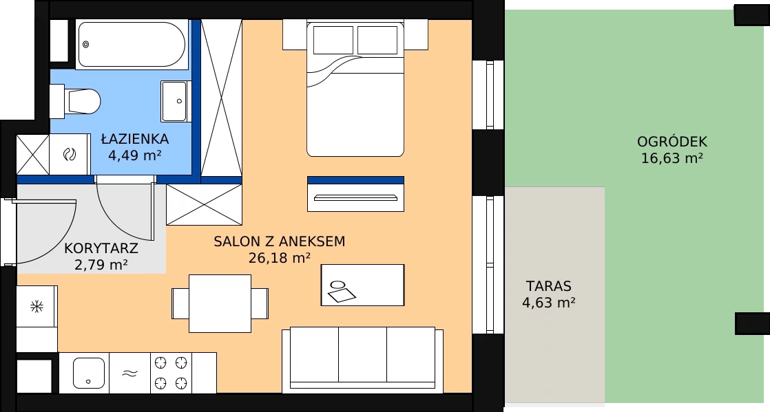 Zalety mieszkania 33.46 m², B.0.10.1a