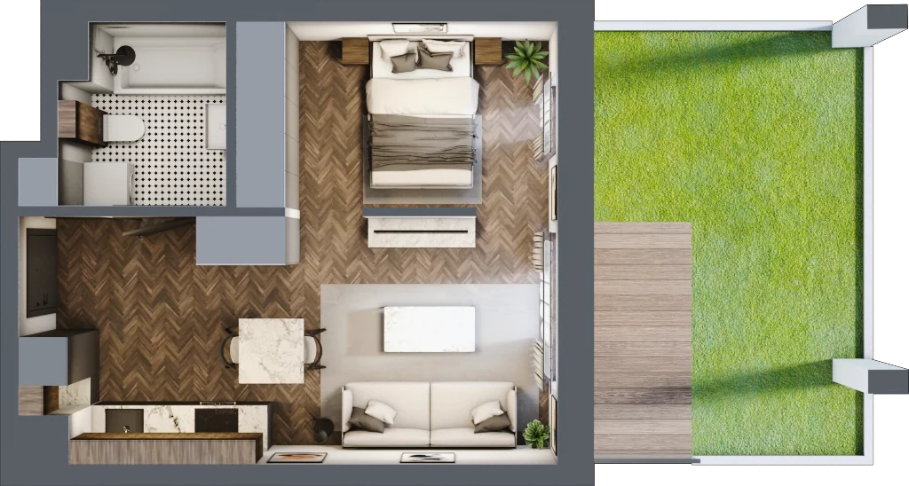 1 pokój, mieszkanie 33,46 m², parter, oferta nr B.0.10.1a, Atrium, Łódź, Polesie, Stare Polesie, ul. kpt. Stefana Pogonowskiego 44/46