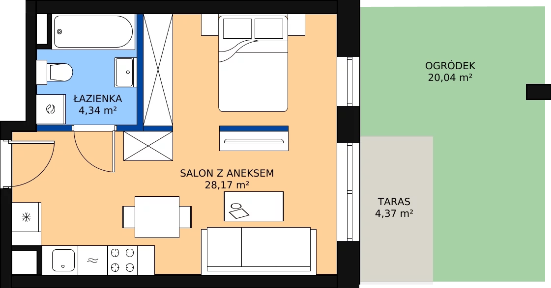 Zalety mieszkania 32.91 m², B.0.12.1a