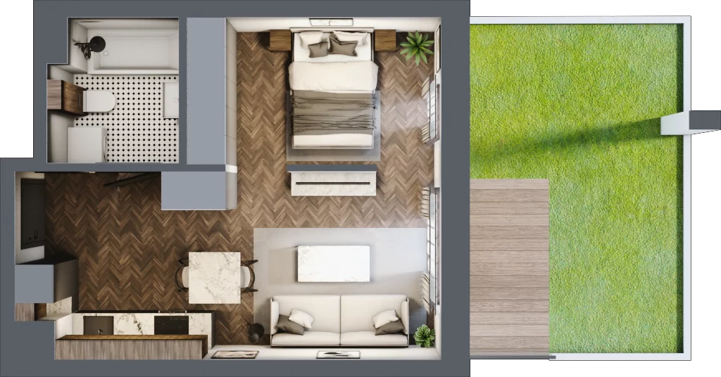 1 pokój, mieszkanie 32,91 m², parter, oferta nr B.0.12.1a, Atrium, Łódź, Polesie, Stare Polesie, ul. kpt. Stefana Pogonowskiego 44/46