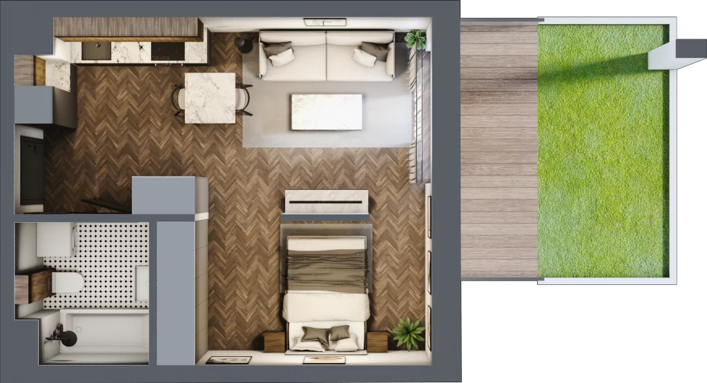 1 pokój, mieszkanie 35,39 m², parter, oferta nr B.0.13.1a, Atrium, Łódź, Polesie, Stare Polesie, ul. kpt. Stefana Pogonowskiego 44/46