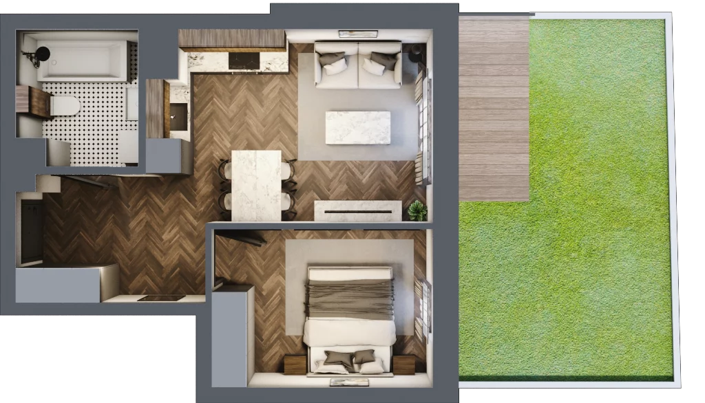 2 pokoje, mieszkanie 37,64 m², parter, oferta nr B.0.15.2a, Atrium, Łódź, Polesie, Stare Polesie, ul. kpt. Stefana Pogonowskiego 44/46