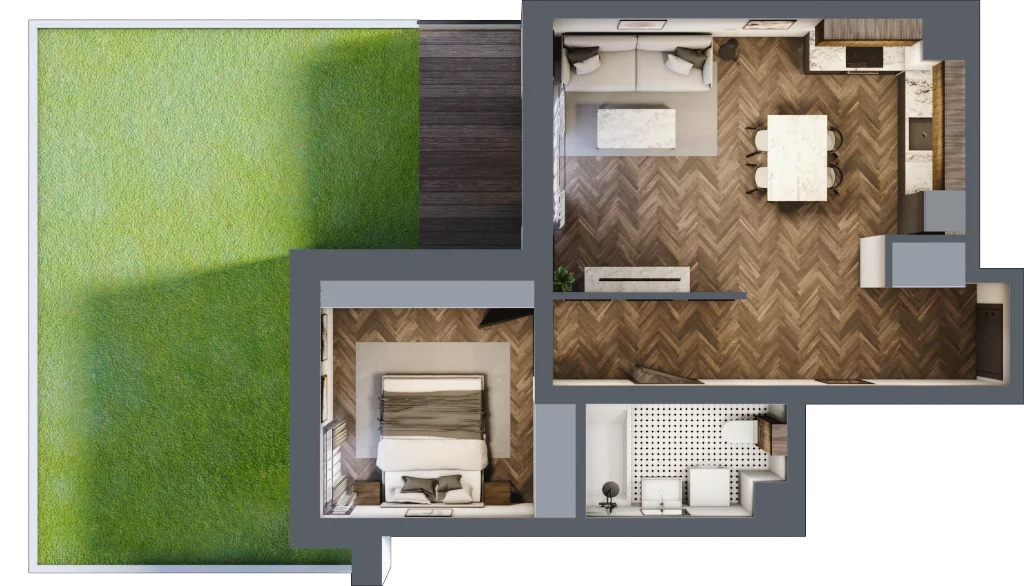 2 pokoje, mieszkanie 48,49 m², parter, oferta nr B.0.17.2a, Atrium, Łódź, Polesie, Stare Polesie, ul. kpt. Stefana Pogonowskiego 44/46