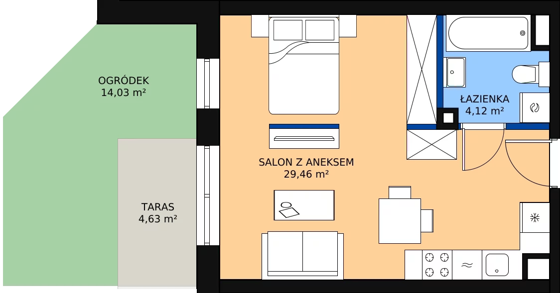 Zalety mieszkania 34.06 m², B.0.19.1a