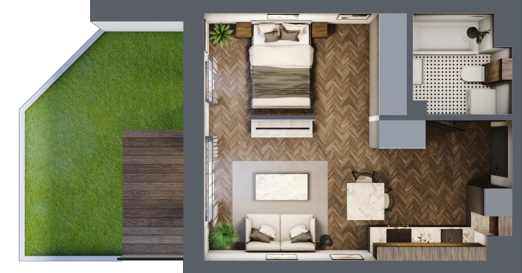 1 pokój, mieszkanie 34,06 m², parter, oferta nr B.0.19.1a, Atrium, Łódź, Polesie, Stare Polesie, ul. kpt. Stefana Pogonowskiego 44/46