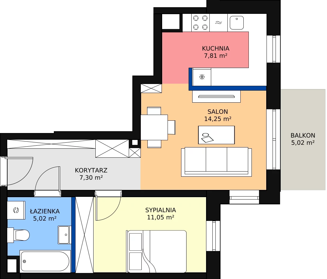 Zalety mieszkania 45.91 m², A.1.08.2k