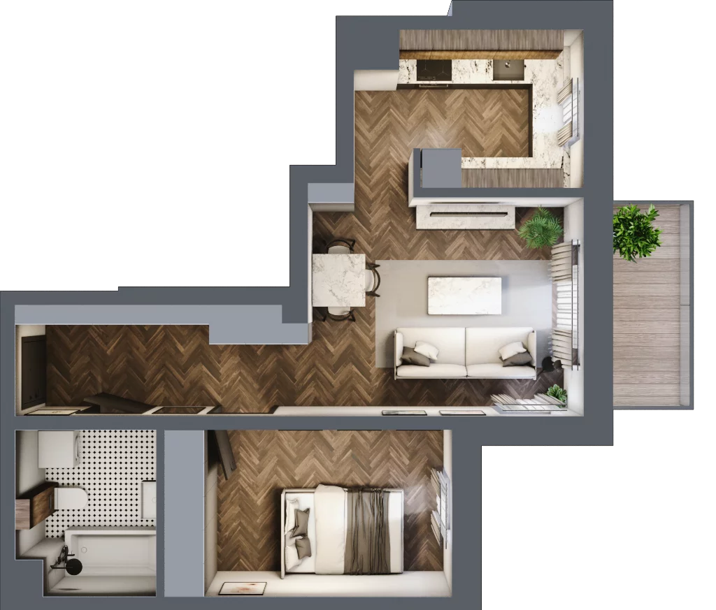 2 pokoje, mieszkanie 45,91 m², piętro 1, oferta nr A.1.08.2k, Atrium, Łódź, Polesie, Stare Polesie, ul. kpt. Stefana Pogonowskiego 44/46