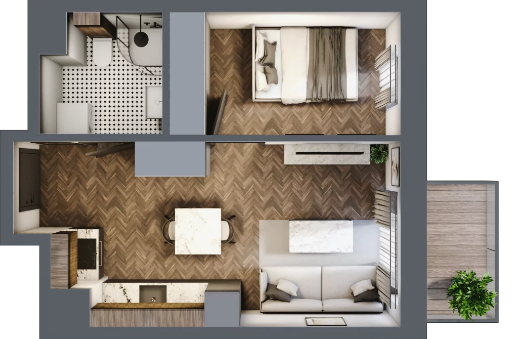 2 pokoje, mieszkanie 31,61 m², piętro 1, oferta nr A.1.09.2a, Atrium, Łódź, Polesie, Stare Polesie, ul. kpt. Stefana Pogonowskiego 44/46
