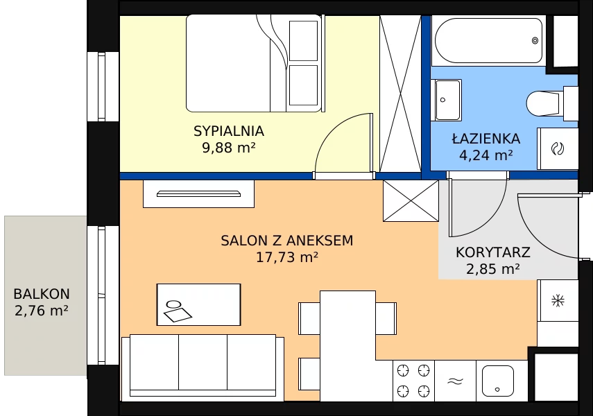 Zalety mieszkania 35.2 m², A.1.14.2a