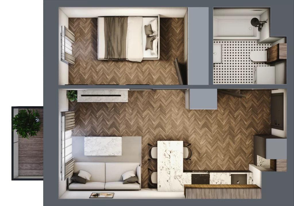 2 pokoje, mieszkanie 35,20 m², piętro 1, oferta nr A.1.14.2a, Atrium, Łódź, Polesie, Stare Polesie, ul. kpt. Stefana Pogonowskiego 44/46
