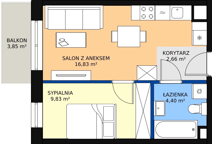 Zalety mieszkania 33.72 m², A.1.15.2a