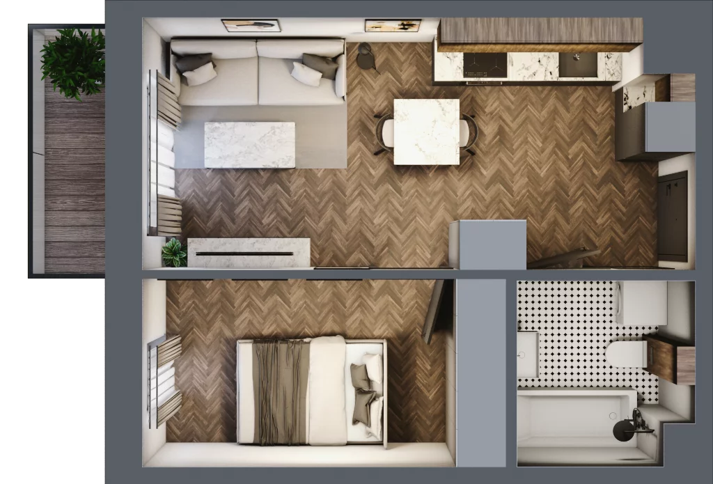 2 pokoje, mieszkanie 33,72 m², piętro 1, oferta nr A.1.15.2a, Atrium, Łódź, Polesie, Stare Polesie, ul. kpt. Stefana Pogonowskiego 44/46