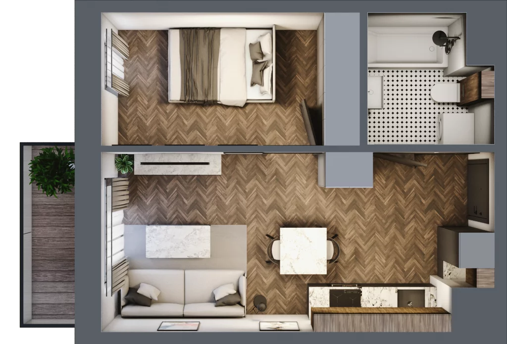 2 pokoje, mieszkanie 33,96 m², piętro 1, oferta nr A.1.16.2a, Atrium, Łódź, Polesie, Stare Polesie, ul. kpt. Stefana Pogonowskiego 44/46