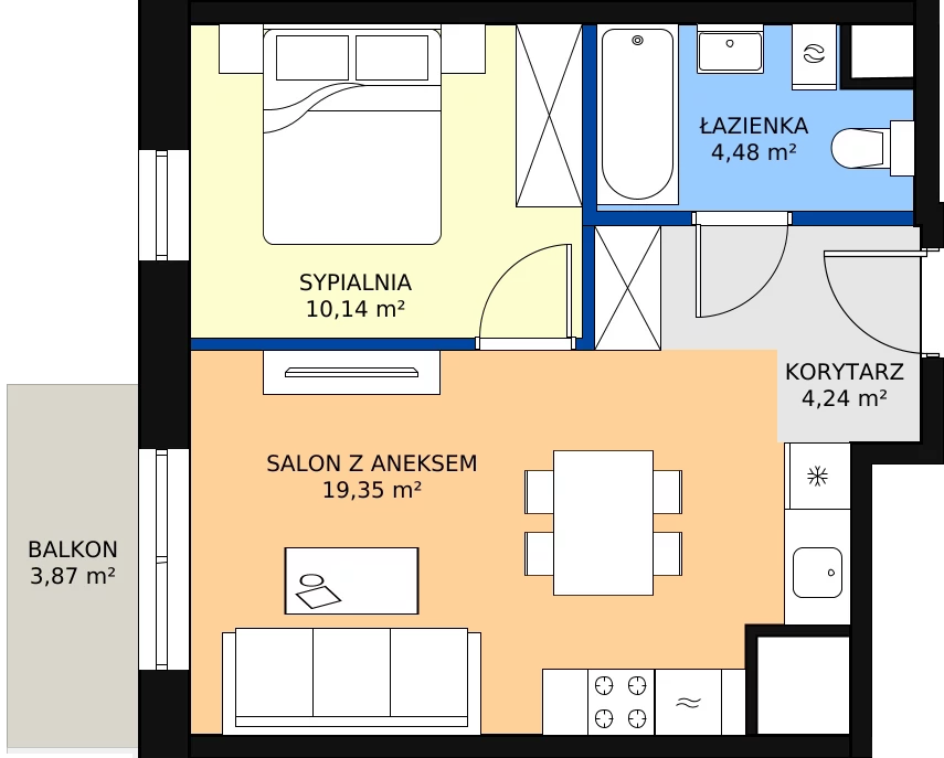 Zalety mieszkania 38.75 m², A.1.19.2a
