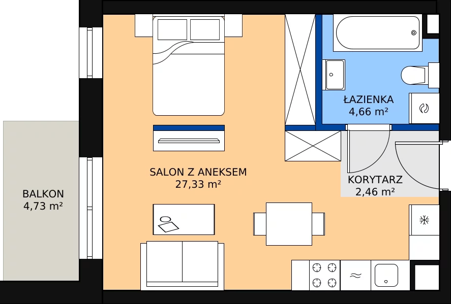 Zalety mieszkania 34.98 m², B.1.20.1a