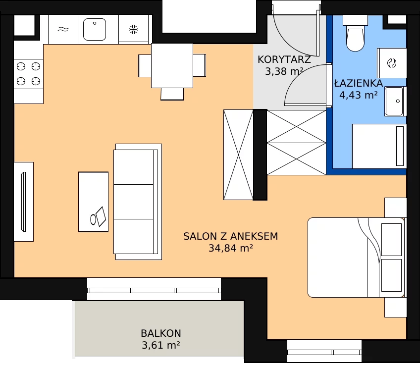 Zalety mieszkania 43.06 m², B.1.21.1a