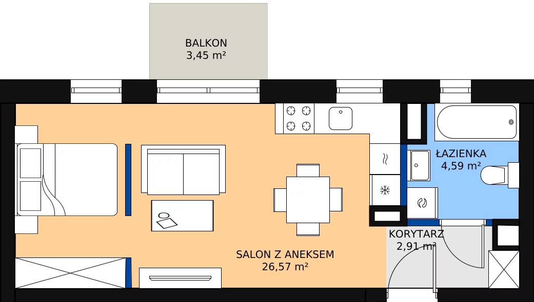Zalety mieszkania 34.28 m², B.1.24.1k
