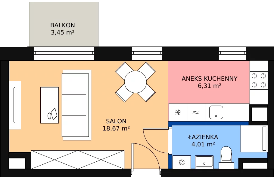 Zalety mieszkania 29.53 m², B.1.25.1k