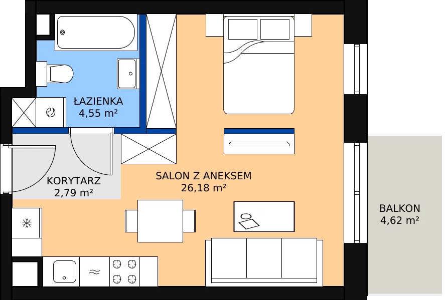 Zalety mieszkania 34.1 m², B.1.29.1a