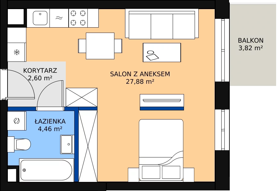 Zalety mieszkania 35.47 m², B.1.32.1a