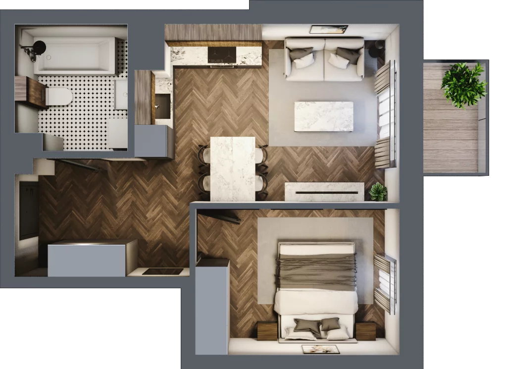 2 pokoje, mieszkanie 37,72 m², piętro 1, oferta nr B.1.34.2a, Atrium, Łódź, Polesie, Stare Polesie, ul. kpt. Stefana Pogonowskiego 44/46