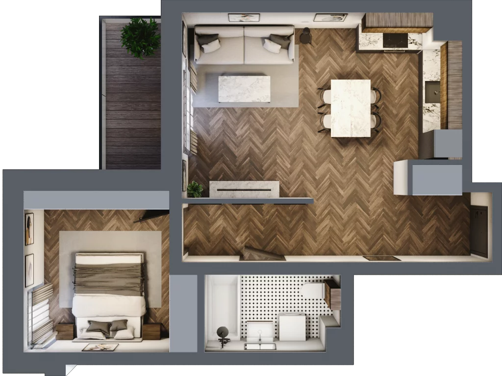 2 pokoje, mieszkanie 48,52 m², piętro 1, oferta nr B.1.36.2a, Atrium, Łódź, Polesie, Stare Polesie, ul. kpt. Stefana Pogonowskiego 44/46