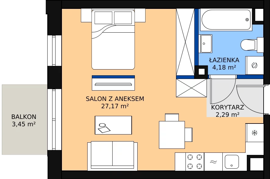 Zalety mieszkania 34.14 m², B.1.38.1a