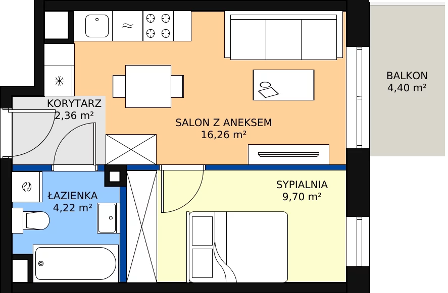 Zalety mieszkania 33.13 m², A.2.25.2a