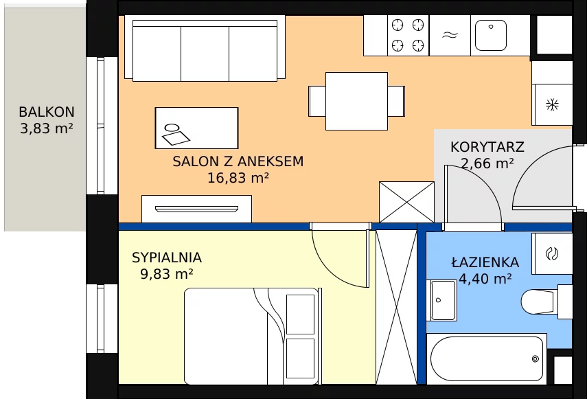 Zalety mieszkania 34.31 m², A.2.30.2a