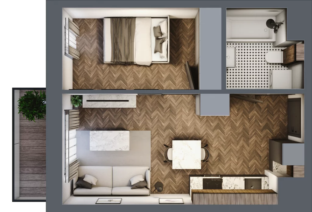 2 pokoje, mieszkanie 33,96 m², piętro 2, oferta nr A.2.31.2a, Atrium, Łódź, Polesie, Stare Polesie, ul. kpt. Stefana Pogonowskiego 44/46