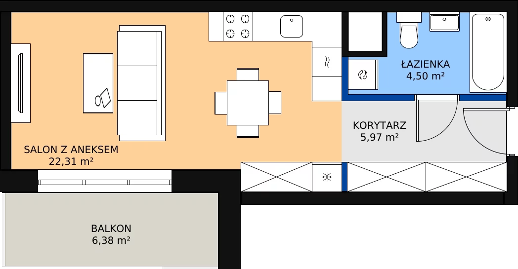Zalety mieszkania 33.31 m², B.2.42.1a