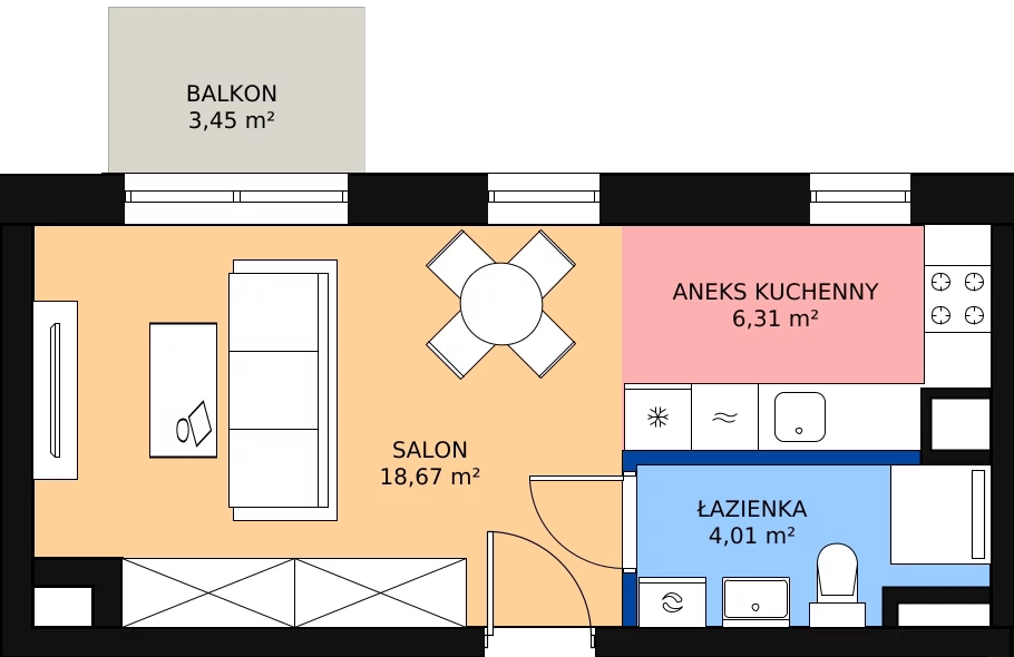 Zalety mieszkania 29.53 m², B.2.45.1k