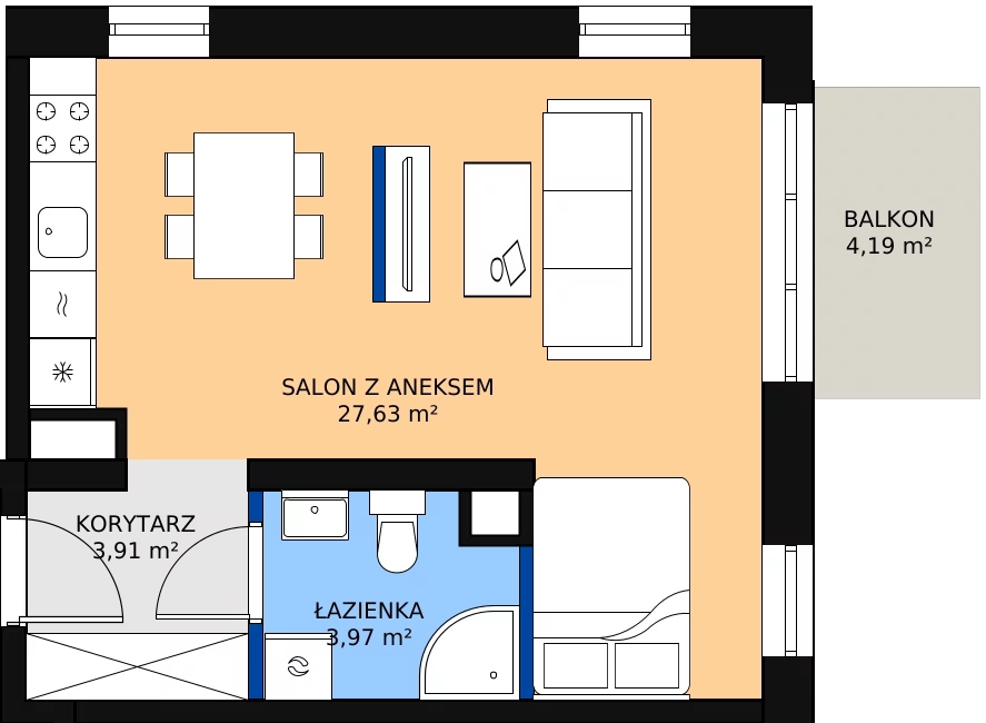 Zalety mieszkania 36.11 m², B.2.46.1k