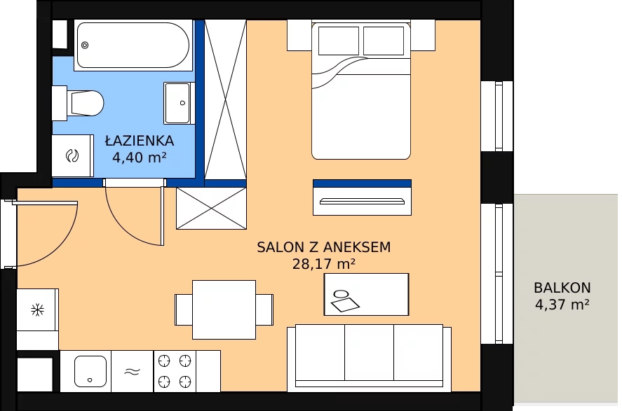 Zalety mieszkania 32.99 m², B.2.51.1a