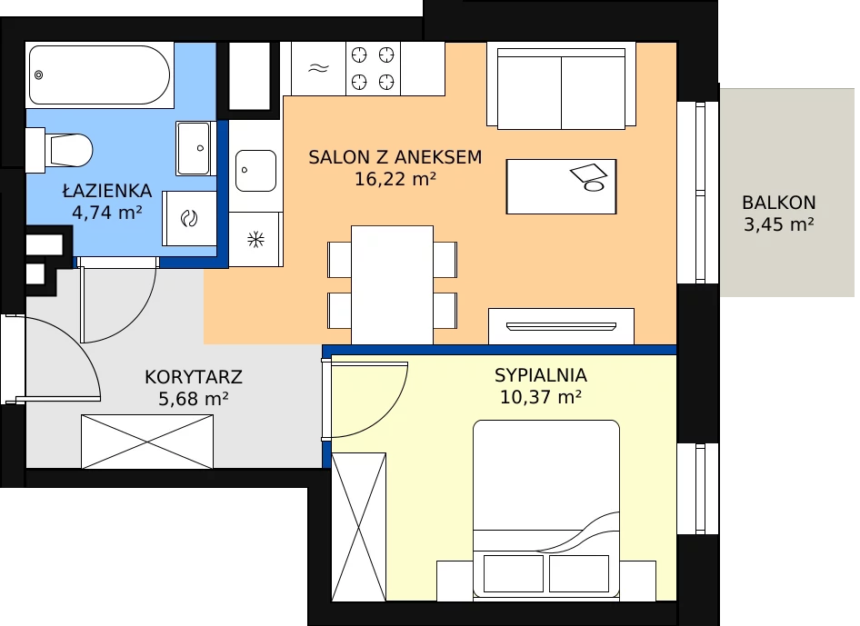 Zalety mieszkania 37.72 m², B.2.54.2a