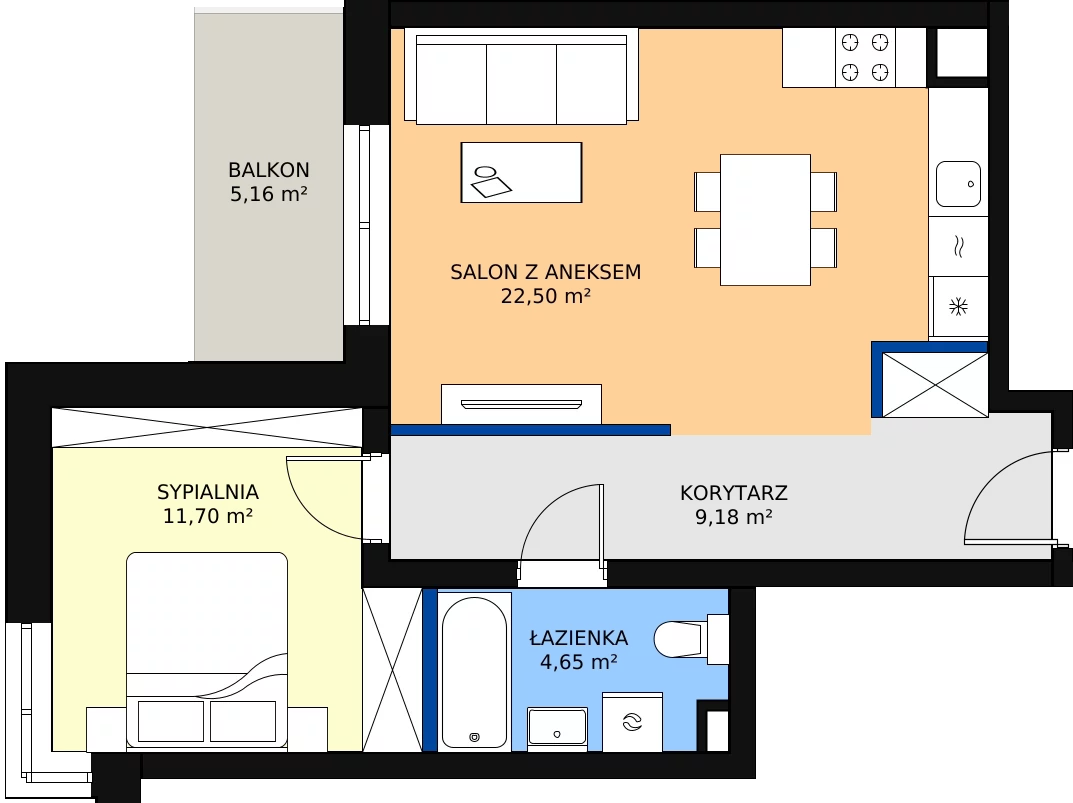 Zalety mieszkania 48.52 m², B.2.56.2a