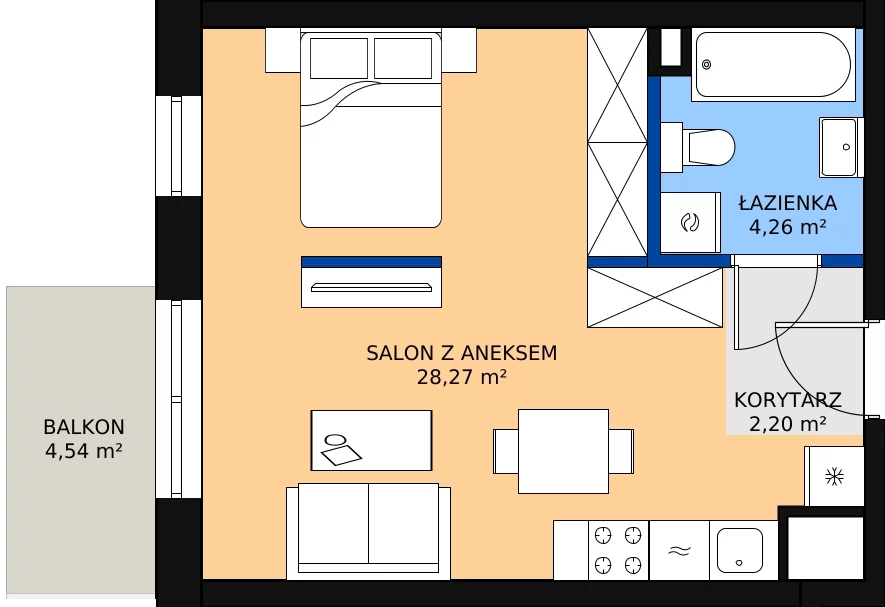 Zalety mieszkania 35.25 m², B.2.57.1a