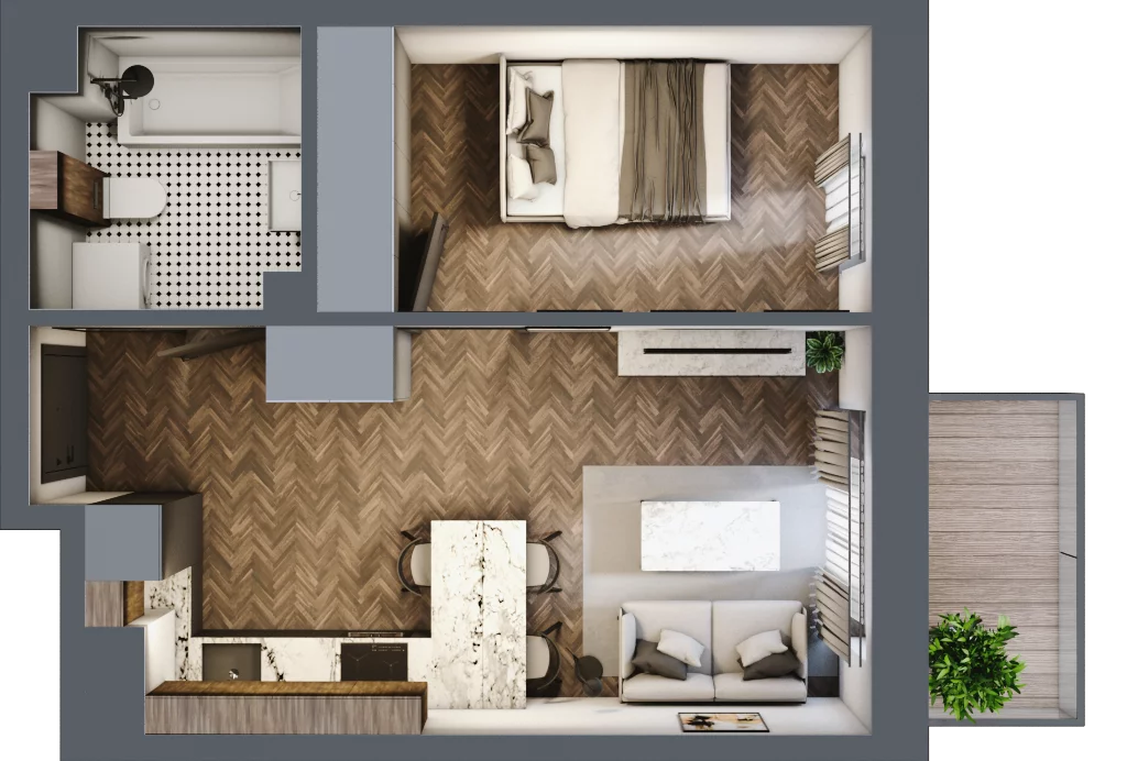 2 pokoje, mieszkanie 34,69 m², piętro 3, oferta nr A.3.42.2a, Atrium, Łódź, Polesie, Stare Polesie, ul. kpt. Stefana Pogonowskiego 44/46
