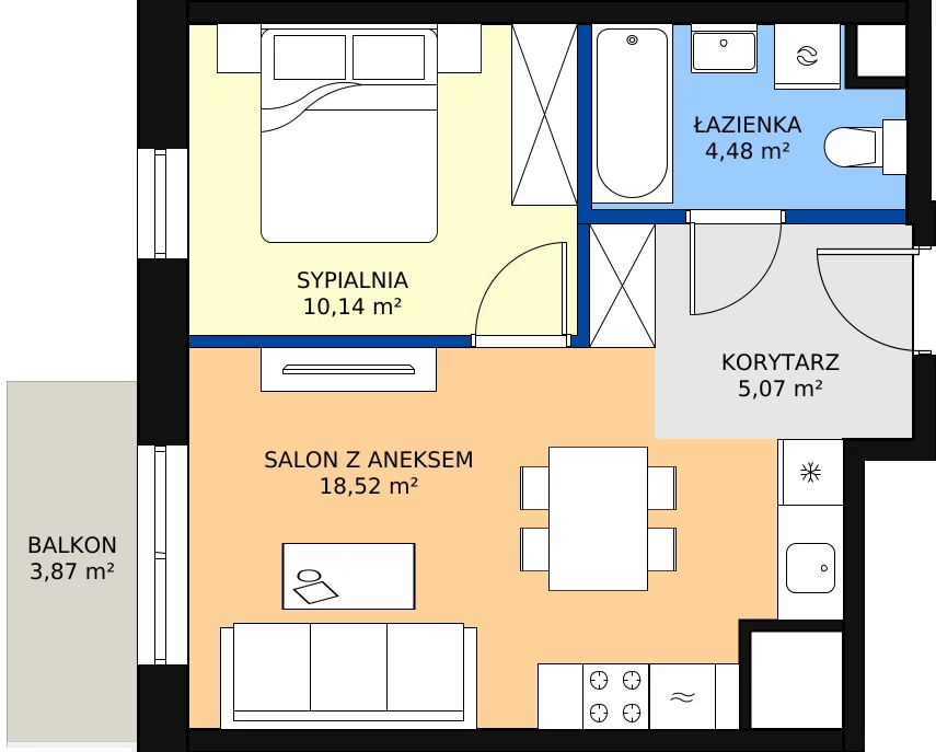 Zalety mieszkania 38.21 m², A.3.50.2a