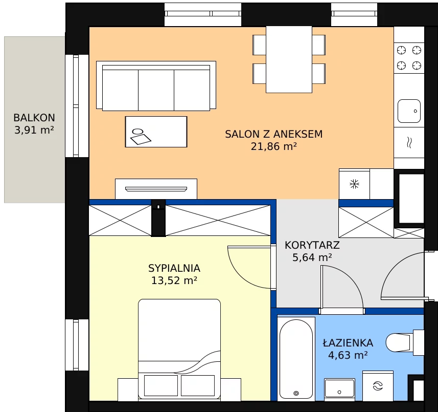 Zalety mieszkania 46.1 m², A.3.51.2a