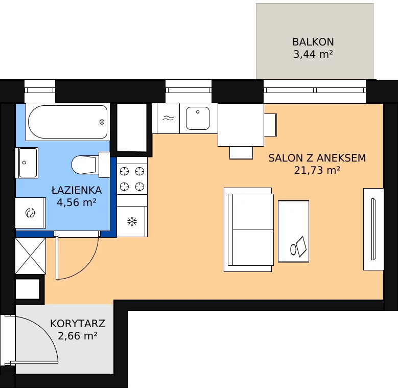 Zalety mieszkania 29.14 m², A.3.52.1a
